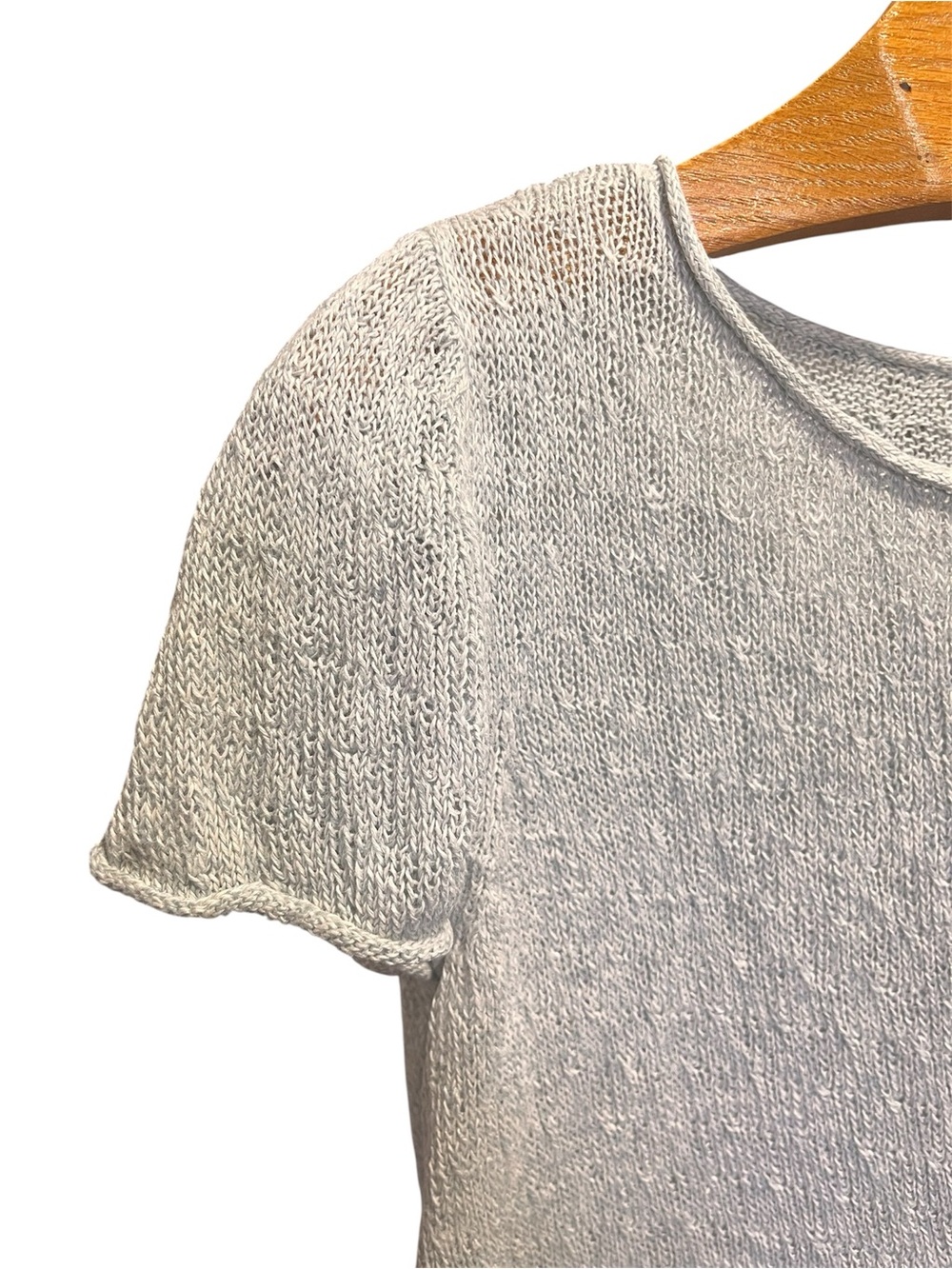 Eileen Fisher 100% Linen Silver Short-Sleeve Loose-Knit Tunic Small - Picture 2 of 9